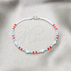 Sterling Silver Fancy Bracelet, Ball Design, with White Pearl and Orange Red Crystal, Polished, Silver Finish, 03.426.0050.07 (04 MM Thickness, 7 Inches Length)