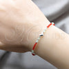 Sterling Silver Fancy Bracelet, Ball and Heart Design, with Orange Red and Aquamarine Crystal, Polished, Silver Finish, 03.426.0051.1.07 (04 MM Thickness, 7 Inches Length)