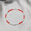 Sterling Silver Fancy Bracelet, Ball and Heart Design, with Orange Red and Aquamarine Crystal, Polished, Silver Finish, 03.426.0051.1.07 (04 MM Thickness, 7 Inches Length)