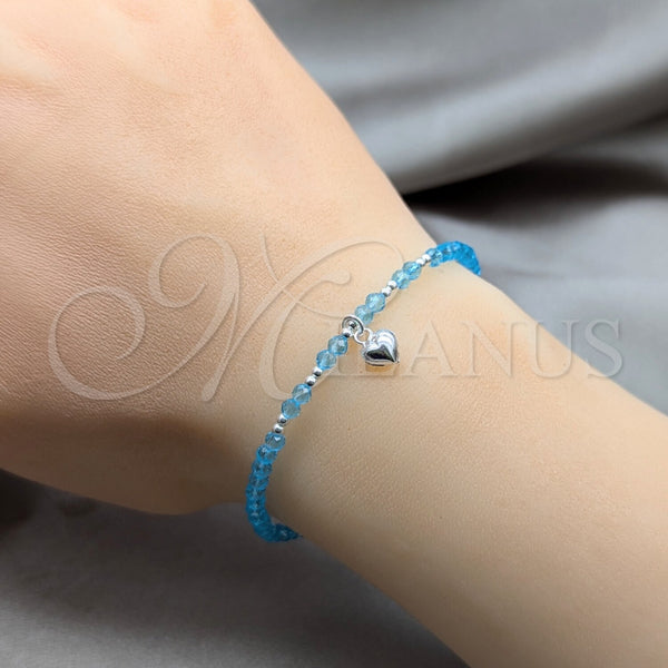 Sterling Silver Bracelet — Fancy Bracelet Heart and Ball Design with Aqua — alternate product view — SKU 158609 | Plata 925 brazalete — elegante Bracelet corazón and Ball diseño with Aqua — SKU 158609
