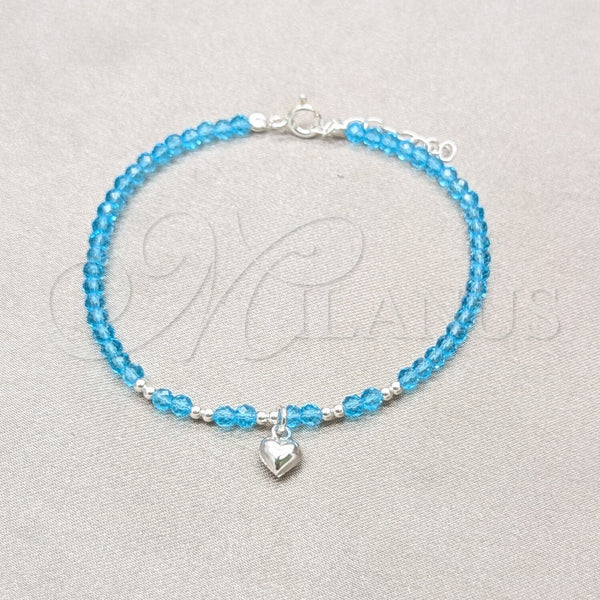 Sterling Silver Bracelet — Fancy Bracelet Heart and Ball Design with Aqua — main product view — SKU 158609 | Plata 925 brazalete — elegante Bracelet corazón and Ball diseño with Aqua — SKU 158609
