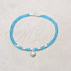 Sterling Silver Fancy Bracelet, Heart and Ball Design, with Aqua Blue Crystal, Polished, Silver Finish, 03.426.0052.07 (04 MM Thickness, 7 Inches Length)
