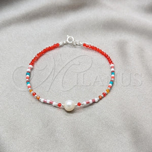 Sterling Silver Bracelet — Fancy Bracelet Ball Design with White Pearl and — main product view — SKU 158611 | Plata 925 brazalete — elegante Bracelet Ball diseño with blanco Pearl and — SKU 158611