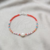 Sterling Silver Fancy Bracelet, Ball Design, with White Pearl and Orange Red Crystal, Polished, Silver Finish, 03.426.0054.07 (07 MM Thickness, 7 Inches Length)
