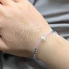 Sterling Silver Fancy Bracelet, Ball Design, with White Pearl and Blue Zircon Crystal, Polished, Silver Finish, 03.426.0055.07 (07 MM Thickness, 7 Inches Length)