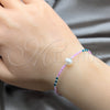 Sterling Silver Fancy Bracelet, Ball Design, with White Pearl and Blue Zircon Crystal, Polished, Silver Finish, 03.426.0055.07 (07 MM Thickness, 7 Inches Length)