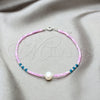 Sterling Silver Fancy Bracelet, Ball Design, with White Pearl and Blue Zircon Crystal, Polished, Silver Finish, 03.426.0055.07 (07 MM Thickness, 7 Inches Length)