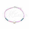 Sterling Silver Fancy Bracelet, Ball Design, with White Pearl and Blue Zircon Crystal, Polished, Silver Finish, 03.426.0055.07 (07 MM Thickness, 7 Inches Length)