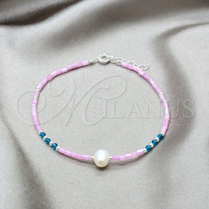 Sterling Silver Bracelet — Fancy Bracelet Ball Design with White Pearl and — main product view — SKU 158612 | Plata 925 brazalete — elegante Bracelet Ball diseño with blanco Pearl and — SKU 158612
