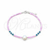 Sterling Silver Fancy Bracelet, Ball Design, with White Pearl and Blue Zircon Crystal, Polished, Silver Finish, 03.426.0055.07 (07 MM Thickness, 7 Inches Length)