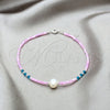 Sterling Silver Fancy Bracelet, Ball Design, with White Pearl and Blue Zircon Crystal, Polished, Silver Finish, 03.426.0055.07 (07 MM Thickness, 7 Inches Length)