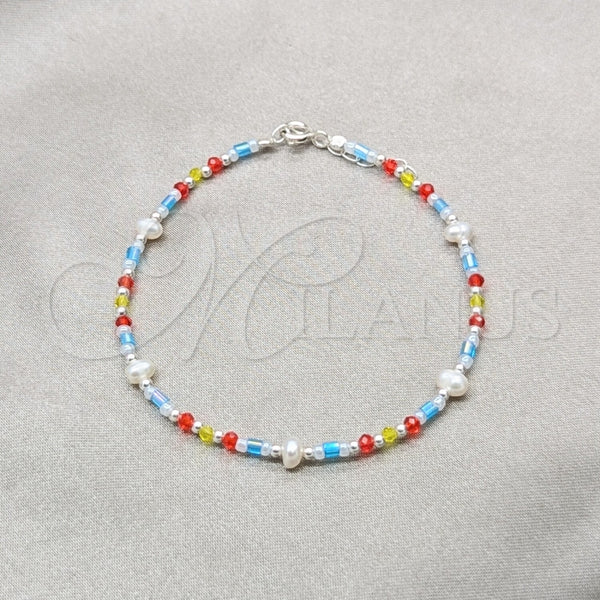 Sterling Silver Fancy Bracelet, Ball Design, with White Pearl and Multicolor Crystal, Polished, Silver Finish, 03.426.0056.07