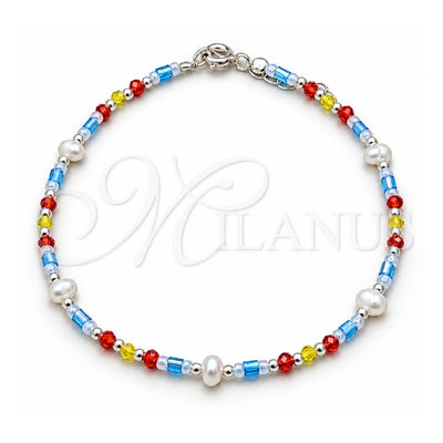Sterling Silver Fancy Bracelet, Ball Design, with White Pearl and Multicolor Crystal, Polished, Silver Finish, 03.426.0056.07 (06 MM Thickness, 7 Inches Length)