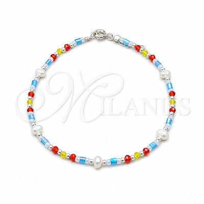 Sterling Silver Fancy Bracelet, Ball Design, with White Pearl and Multicolor Crystal, Polished, Silver Finish for wholesale, main product view