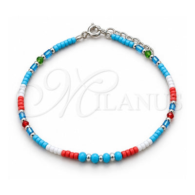 Sterling Silver Fancy Bracelet, Ball Design, with White Pearl and Multicolor Crystal, Polished, Silver Finish, 03.426.0057.07 (04 MM Thickness, 7 Inches Length)
