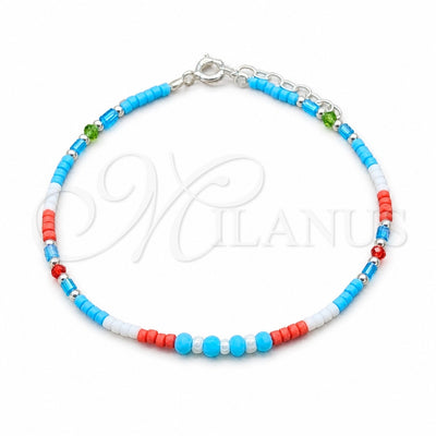 Sterling Silver Fancy Bracelet, Ball Design, with White Pearl and Multicolor Crystal, Polished, Silver Finish for wholesale, main product view