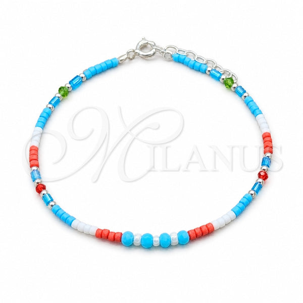 Sterling Silver Fancy Bracelet, Ball Design, with White Pearl and Multicolor Crystal, Polished, Silver Finish, 03.426.0057.07 (04 MM Thickness, 7 Inches Length)