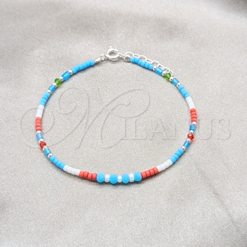 Sterling Silver Fancy Bracelet, Ball Design, with White Pearl and Multicolor Crystal, Polished, Silver Finish, 03.426.0057.07 (04 MM Thickness, 7 Inches Length)