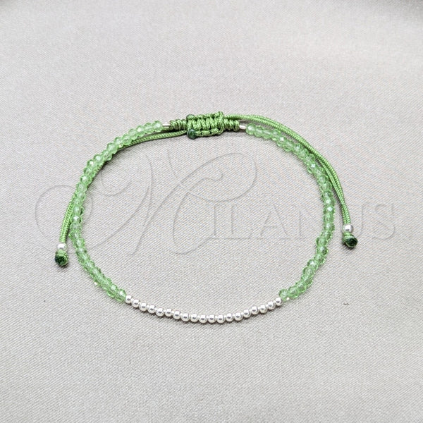 Sterling Silver Adjustable Bolo Bracelet, Ball Design, with Peridot Crystal, Polished, Silver Finish, 03.426.0058.07 (03 MM Thickness, 7 Inches Length)
