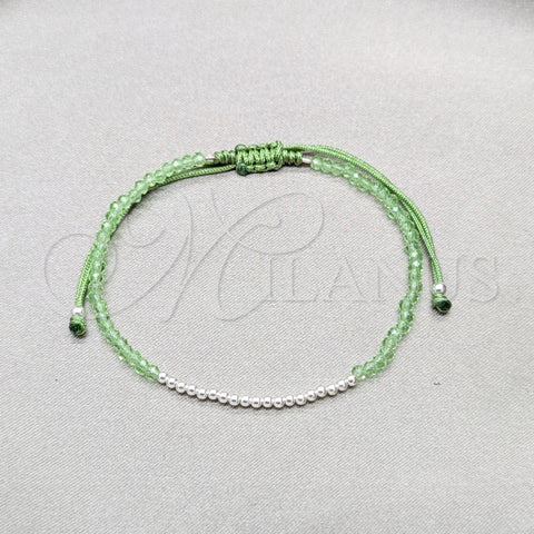 Sterling Silver Adjustable Bolo Bracelet, Ball Design, with Peridot Crystal, Polished, Silver Finish, 03.426.0058.07 (03 MM Thickness, 7 Inches Length)