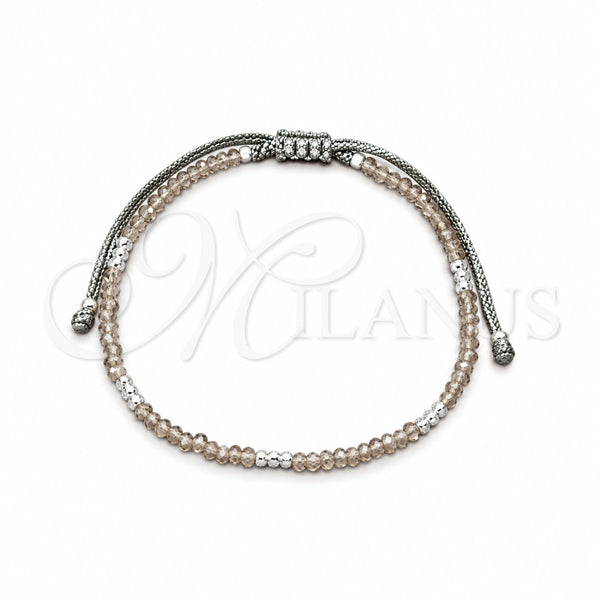 Sterling Silver Adjustable Bolo Bracelet, Ball Design, with Light Brown Crystal, Polished, Silver Finish, 03.426.0059.07 (03 MM Thickness, 7 Inches Length)