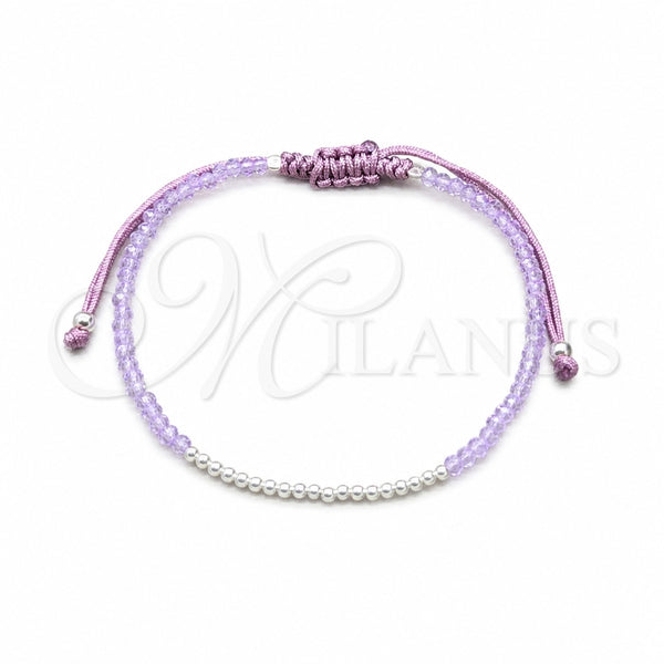 Sterling Silver Adjustable Bolo Bracelet, Ball Design, with Violet Crystal, Polished, Silver Finish, 03.426.0058.1.07 (03 MM Thickness, 7 Inches Length)