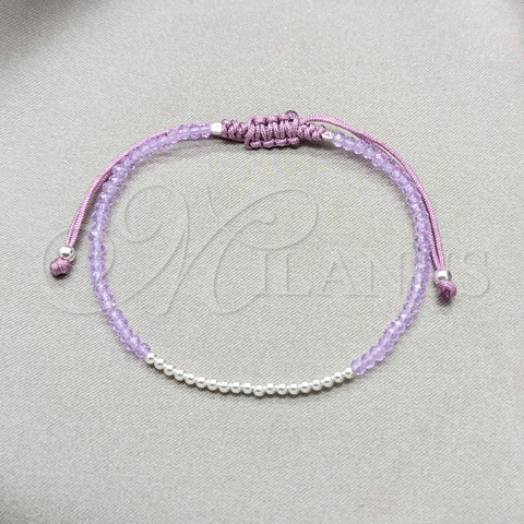 Sterling Silver Adjustable Bolo Bracelet, Ball Design, with Violet Crystal, Polished, Silver Finish, 03.426.0058.1.07 (03 MM Thickness, 7 Inches Length)