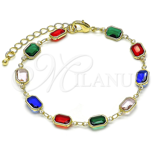 Oro Laminado Fancy Bracelet, Gold Filled Style with Multicolor Crystal, Polished, Golden Finish, 03.326.0026.07 (07 MM Thickness, 7 Inches Length)
