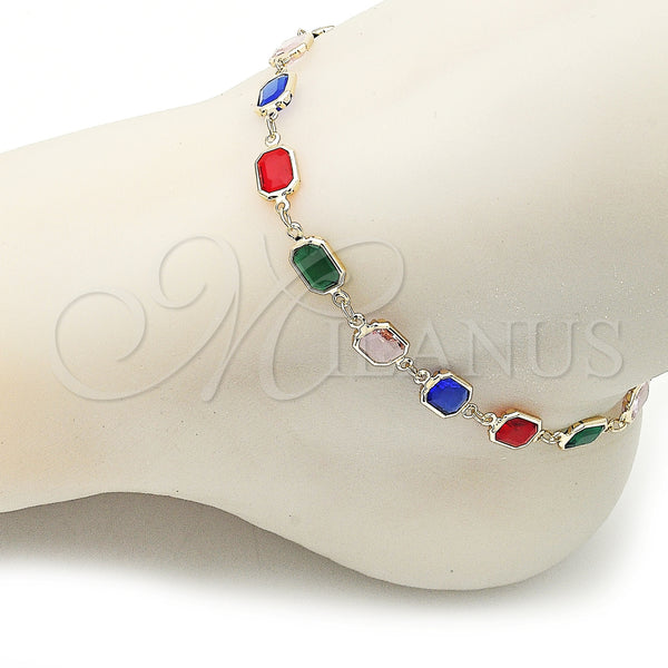 Gold Filled Anklet — Fancy Anklet with Multicolor Crystal Polished 03. 07 — alternate product view — SKU 158625 | Oro Laminado tobillera — elegante Anklet with Multicolor cristal pulido 03. 07 — SKU 158625
