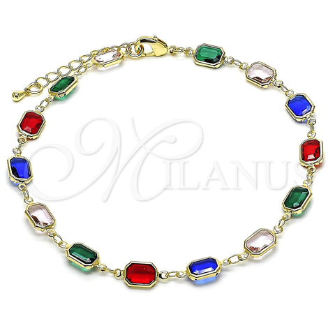 Oro Laminado Fancy Anklet, Gold Filled Style with Multicolor Crystal, Polished, Golden Finish, 03.326.0026.10 (07 MM Thickness, 10 Inches Length)