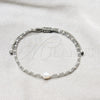 Sterling Silver Adjustable Bolo Bracelet, Ball Design, with White Pearl and Light Grey Opal Crystal, Algodón, Silver Finish, 03.426.0065.07 (08 MM Thickness, 7 Inches Length)