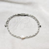 Sterling Silver Adjustable Bolo Bracelet, Ball Design, with White Pearl and Light Grey Opal Crystal, Algodón, Silver Finish, 03.426.0065.07 (08 MM Thickness, 7 Inches Length)