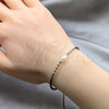 Sterling Silver Adjustable Bolo Bracelet, Ball Design, with White Pearl and Light Brown Crystal, Algodón, Silver Finish, 03.426.0064.1.07 (08 MM Thickness, 7 Inches Length)