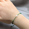 Sterling Silver Adjustable Bolo Bracelet, Ball Design, with White Pearl and Green Crystal, Algodón, Silver Finish, 03.426.0064.3.07 (08 MM Thickness, 7 Inches Length)