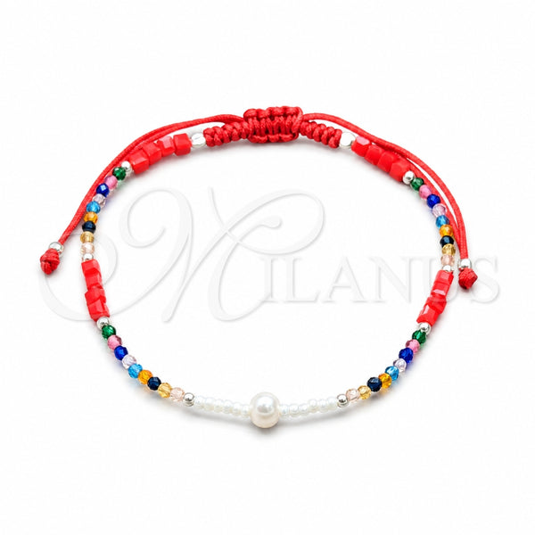 Sterling Silver Adjustable Bolo Bracelet, Ball Design, with White Pearl and Multicolor Crystal, Polished, Silver Finish, 03.426.0068.07 (06 MM Thickness, 7 Inches Length)