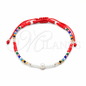 Sterling Silver Adjustable Bolo Bracelet, Ball Design, with White Pearl and Multicolor Crystal, Polished, Silver Finish, 03.426.0068.07 (06 MM Thickness, 7 Inches Length)