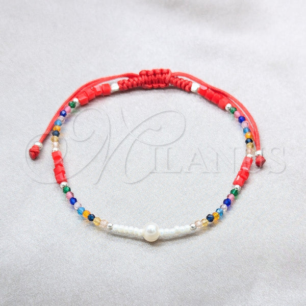 Sterling Silver Adjustable Bolo Bracelet, Ball Design, with White Pearl and Multicolor Crystal, Polished, Silver Finish, 03.426.0068.07 (06 MM Thickness, 7 Inches Length)