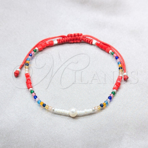 Sterling Silver Adjustable Bolo Bracelet, Ball Design, with White Pearl and Multicolor Crystal, Polished, Silver Finish, 03.426.0068.07 (06 MM Thickness, 7 Inches Length)