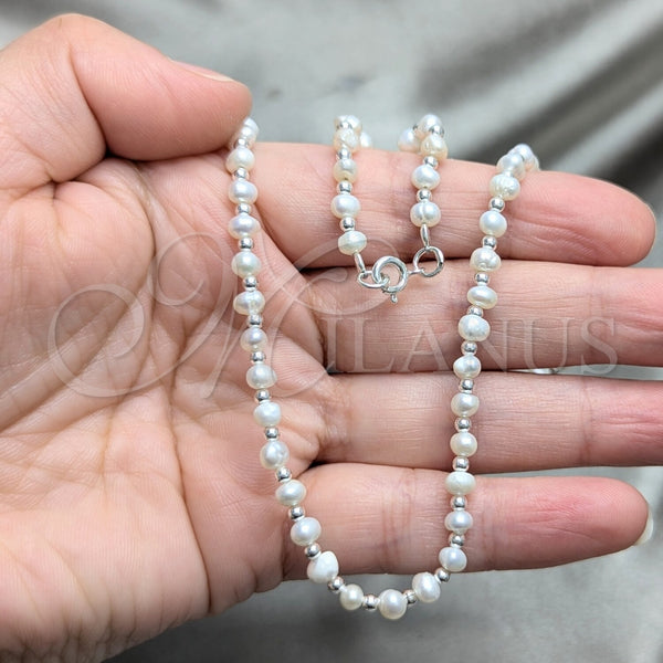 Sterling Silver Necklace — Fancy Necklace Ball Design with White Pearl Polished — alternate product view — SKU 158640 | Plata 925 collar — elegante Necklace Ball diseño with blanco Pearl pulido — SKU 158640