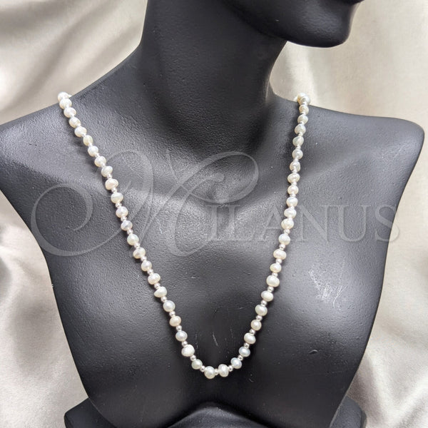 Sterling Silver Necklace — Fancy Necklace Ball Design with White Pearl Polished — main product view — SKU 158640 | Plata 925 collar — elegante Necklace Ball diseño with blanco Pearl pulido — SKU 158640