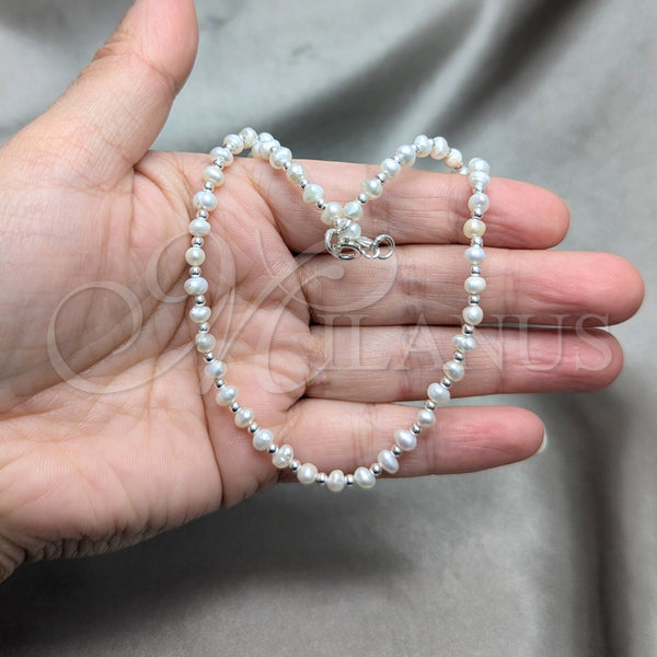 Sterling Silver Necklace — Fancy Necklace Ball Design with White Pearl Polished — alternate product view — SKU 158641 | Plata 925 collar — elegante Necklace Ball diseño with blanco Pearl pulido — SKU 158641