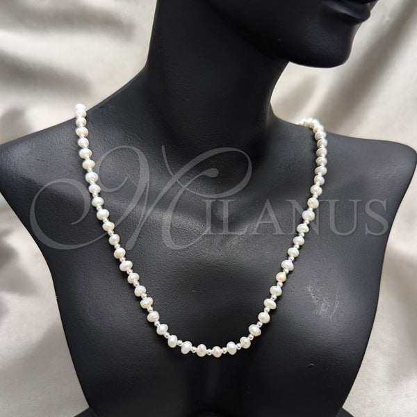 Sterling Silver Necklace — Fancy Necklace Ball Design with White Pearl Polished — main product view — SKU 158641 | Plata 925 collar — elegante Necklace Ball diseño with blanco Pearl pulido — SKU 158641