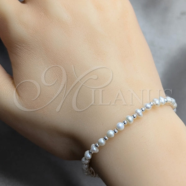 Sterling Silver Bracelet — Fancy Bracelet Ball Design with White Pearl Polished — alternate product view — SKU 158643 | Plata 925 brazalete — elegante Bracelet Ball diseño with blanco Pearl pulido — SKU 158643