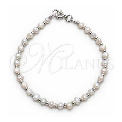 Sterling Silver Fancy Bracelet, Ball Design, with White Pearl, Polished, Silver Finish, 04.392.0001.07 (06 MM Thickness, 7 Inches Length)
