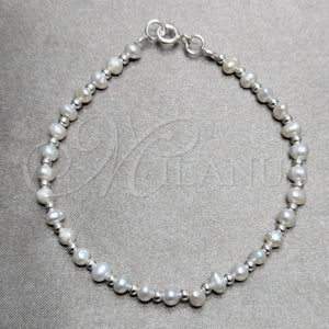 Sterling Silver Bracelet — Fancy Bracelet Ball Design with White Pearl Polished — main product view — SKU 158643 | Plata 925 brazalete — elegante Bracelet Ball diseño with blanco Pearl pulido — SKU 158643