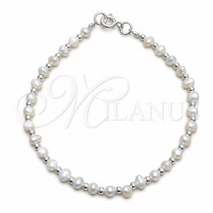 Sterling Silver Fancy Bracelet, Ball Design, with White Pearl, Polished, Silver Finish, 04.392.0001.07 (06 MM Thickness, 7 Inches Length)