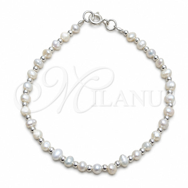 Sterling Silver Fancy Bracelet, Ball Design, with White Pearl, Polished, Silver Finish, 04.392.0001.07 (06 MM Thickness, 7 Inches Length)