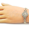 Oro Laminado Fancy Bracelet, Gold Filled Style Guadalupe Design, with White Cubic Zirconia, Diamond Cutting Finish, Golden Finish, 03.97.0001.08 (09 MM Thickness, 8 Inches Length)