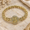 Oro Laminado Fancy Bracelet, Gold Filled Style Guadalupe Design, with White Cubic Zirconia, Diamond Cutting Finish, Golden Finish, 03.97.0001.08 (09 MM Thickness, 8 Inches Length)