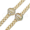 Oro Laminado Fancy Bracelet, Gold Filled Style Guadalupe Design, with Multicolor Cubic Zirconia, Diamond Cutting Finish, Golden Finish, 03.97.0001.1.08 (09 MM Thickness, 8 Inches Length)